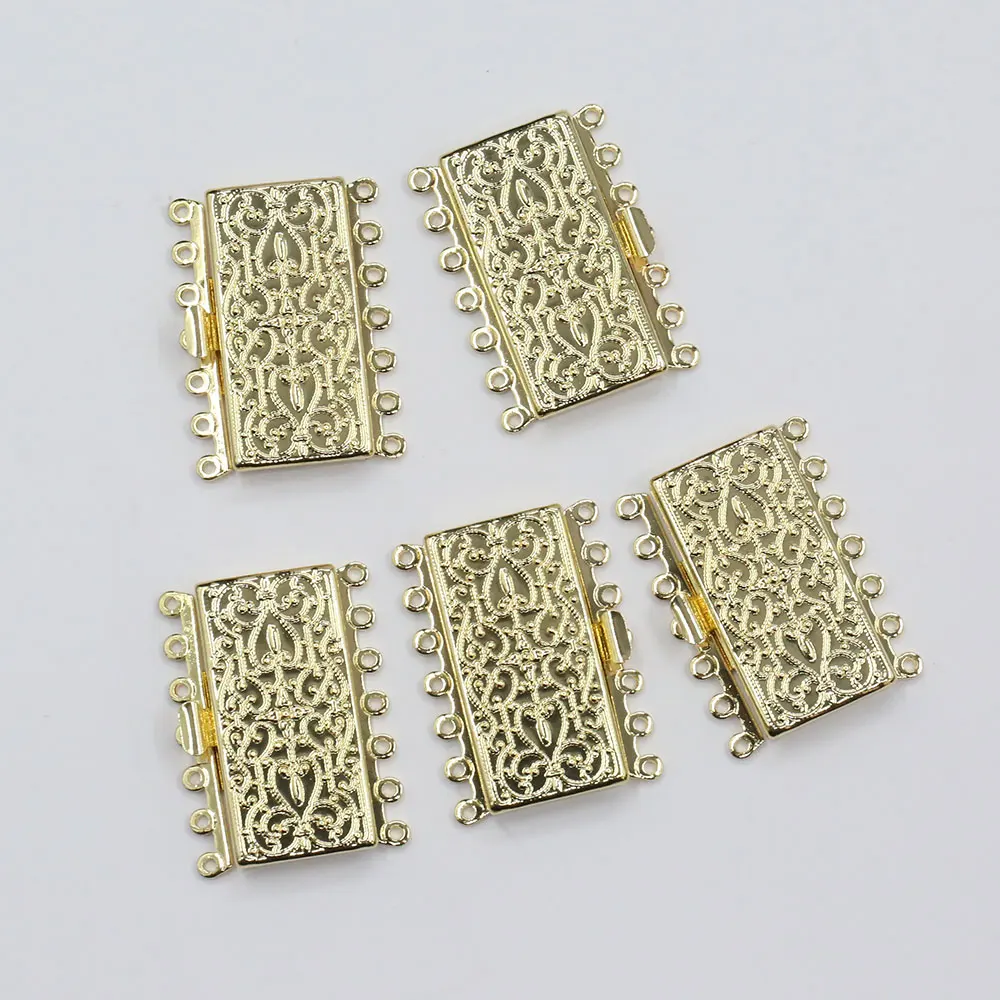 

APDGG 5 Pcs 7 Strands Rectangle Shape Metal Gold Plated Clasps Jewelry Findings Making DIY