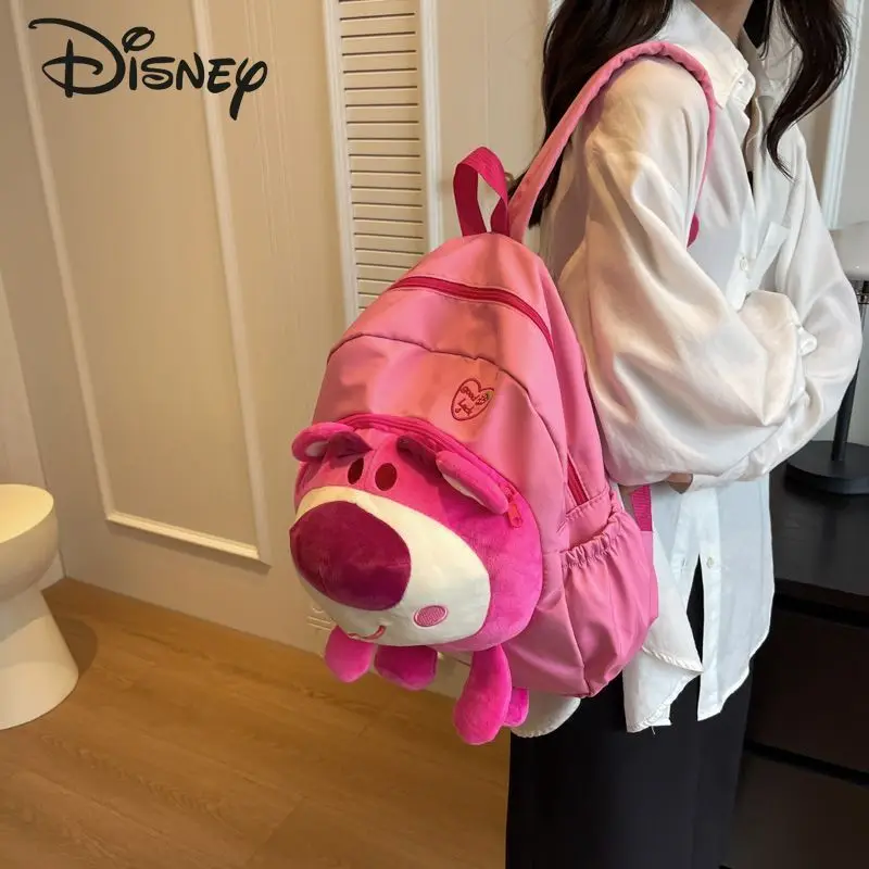 Disney 2023 Strawberry Bear New Doll Backpack Fashion High Quality Women's Backpack Cartoon Lightweight Girls' Travel Backpack