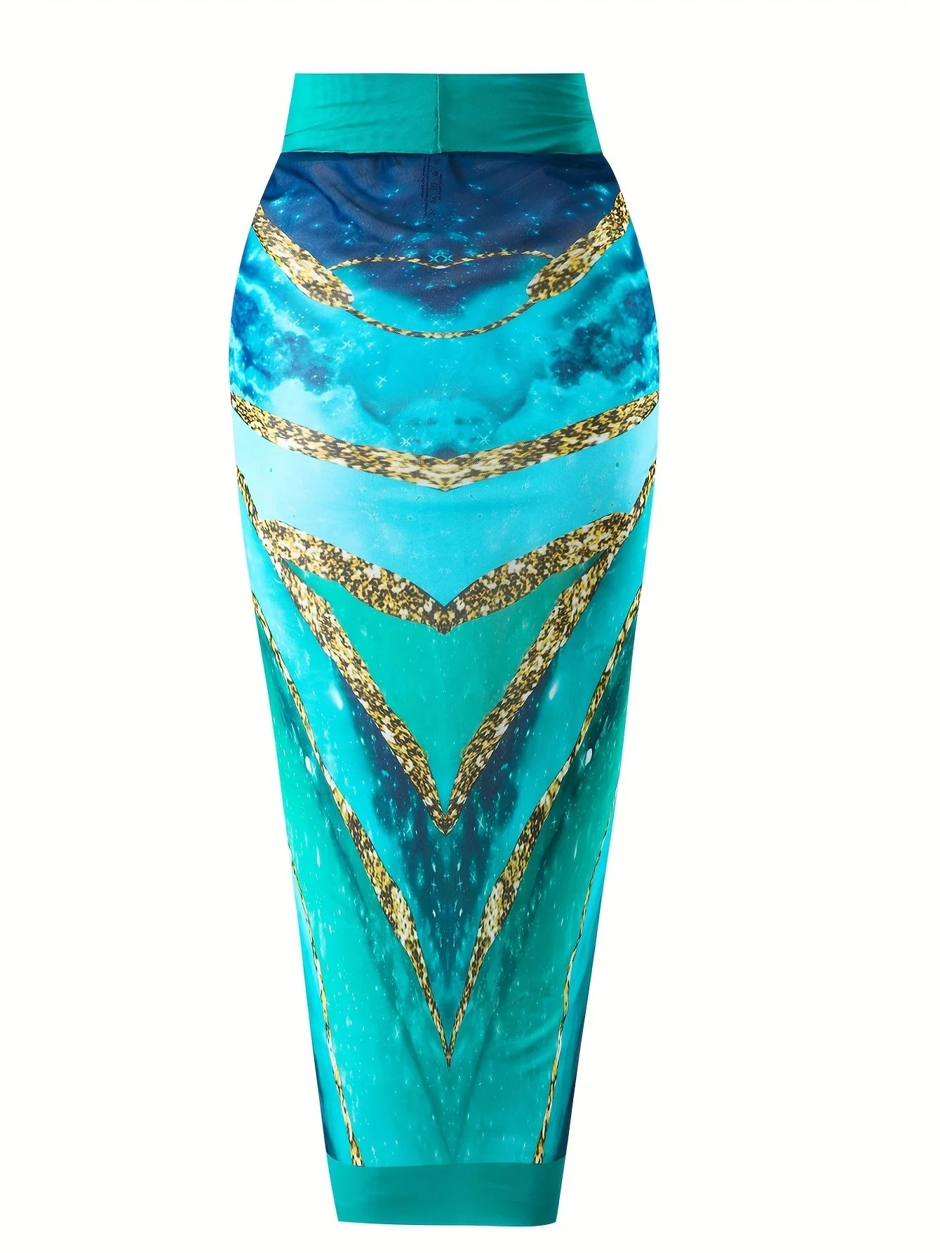 Ocean-Inspired One-Piece Swimsuit & Matching Sarong Set – Teal with Gold Marble Print