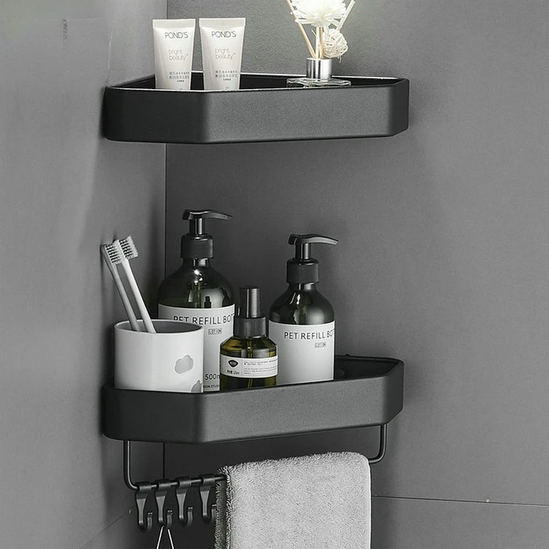 

Aluminum Bathroom Corner Shelf, Triangle Basket, Shower Room Storage Rack, Wall Mounted, Black, White, Matte