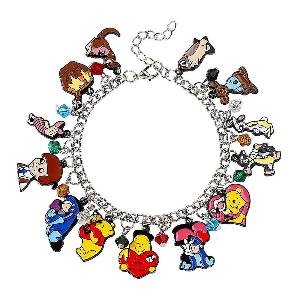 Winnie the Pooh Inspired Bracelet for Women, Piglet, Tigger, Eeyore, Pendant, Crystal Beads Bangle, Party Jewelry Accessories