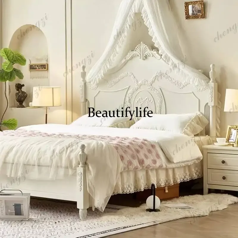 White Soft European Double Bed Elegant Style Storage Modern European Double Bed Japanese Wood Camas De Dormitorio FurnitureN138