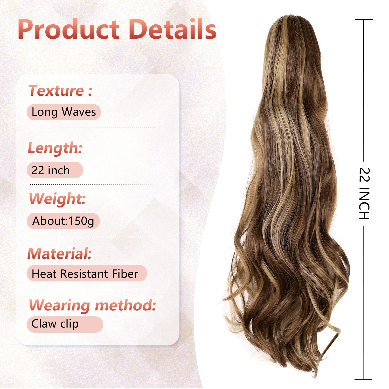 Synthetic Claw Ponytail Extensions 22inch Long Wavy Claw Clip Pony Tail Hairpieces for Women Girls Dairy Party Holiday image 2