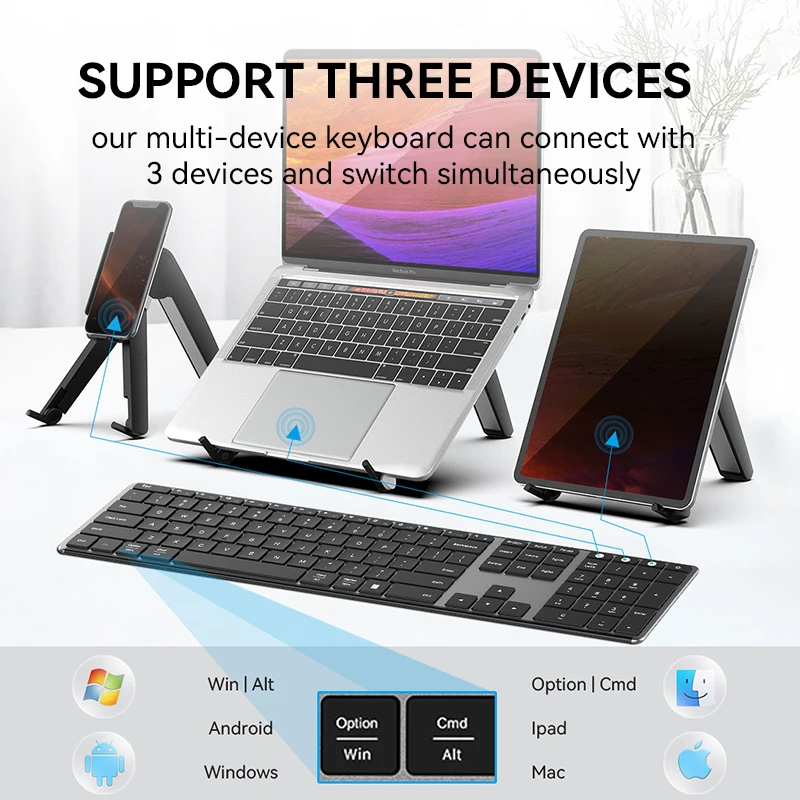 Ausdom sofkeys4 sem fio bluetooth modo duplo 3 zona chave teclado escritório teclado em casa silencioso 110 teclas para computador pc ipad telefone