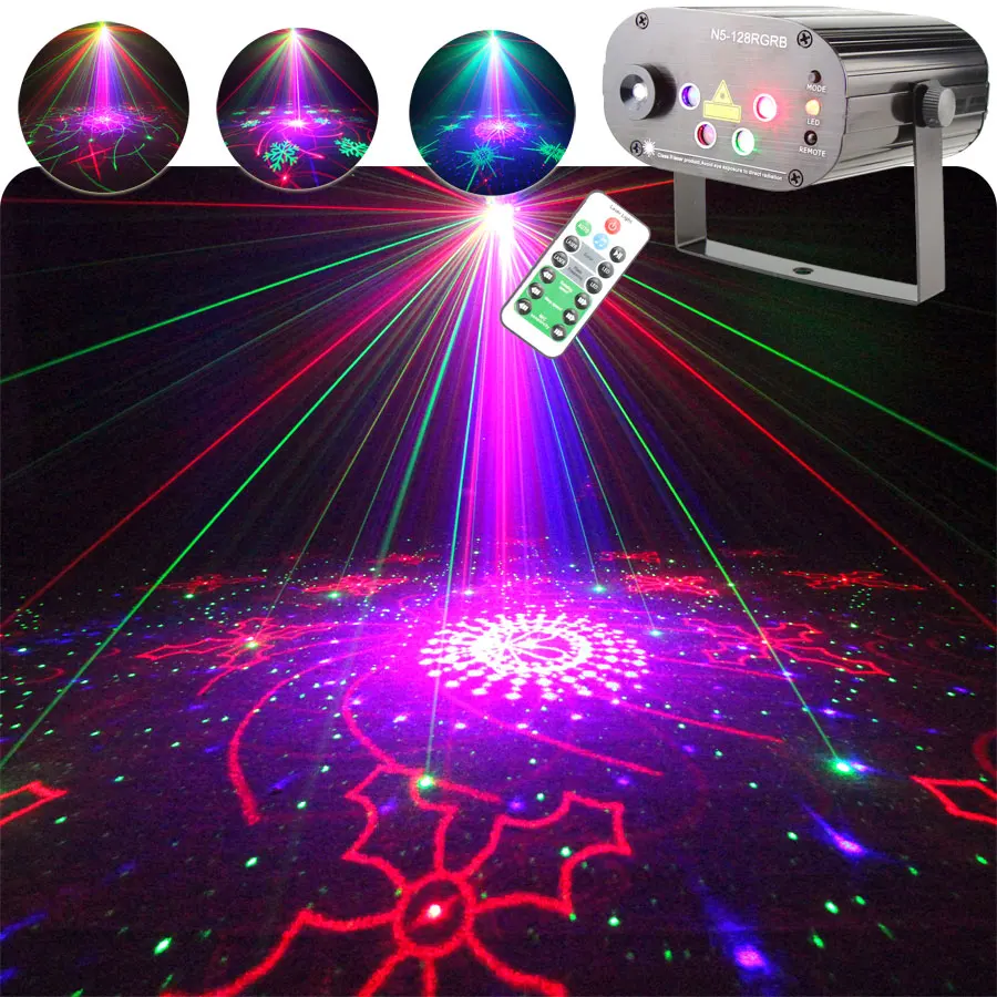 5 Lens RGB Laser 128 Patterns Projector Party DJ Light Disco Bar Christmas House Decorations Dance Stage Lamp Show Z11N6