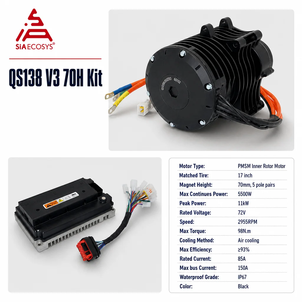 QSMOTOR QS138 V3 70H PMSM Mid Drive Motor Kit with EM150-2SP VOTOL Controller for Electric Motorcycle DIY Conversion Upgrade