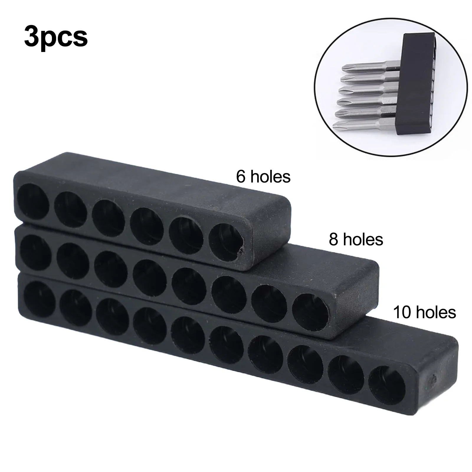 

3pcs 6/8/10 Hole Screwdriver Bit Holder Hex Shank Screwdriver Plastic Storage Case Tool Organizer Drill Bit Stand Storage Suppli