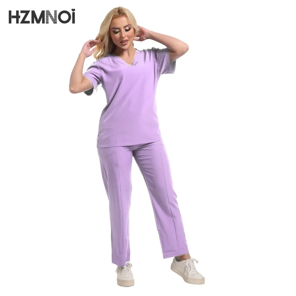 Trajes de correr multicolores, uniformes para enfermería, camisetas de manga corta con cuello en V, pantalones de bolsillo, conjunto de batas de enfermera, ropa clínica médica