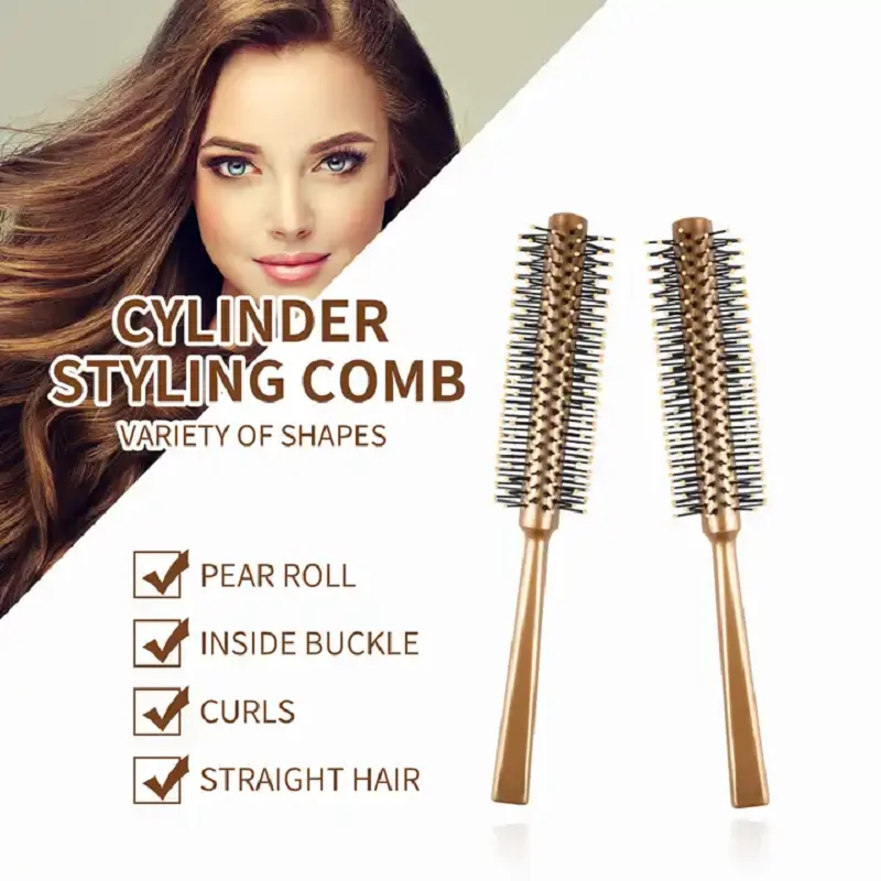 Manufacturers provide cylinder curly hair styling rolling comb gold high-quality nylon tooth massage comb dry and wet dual use h