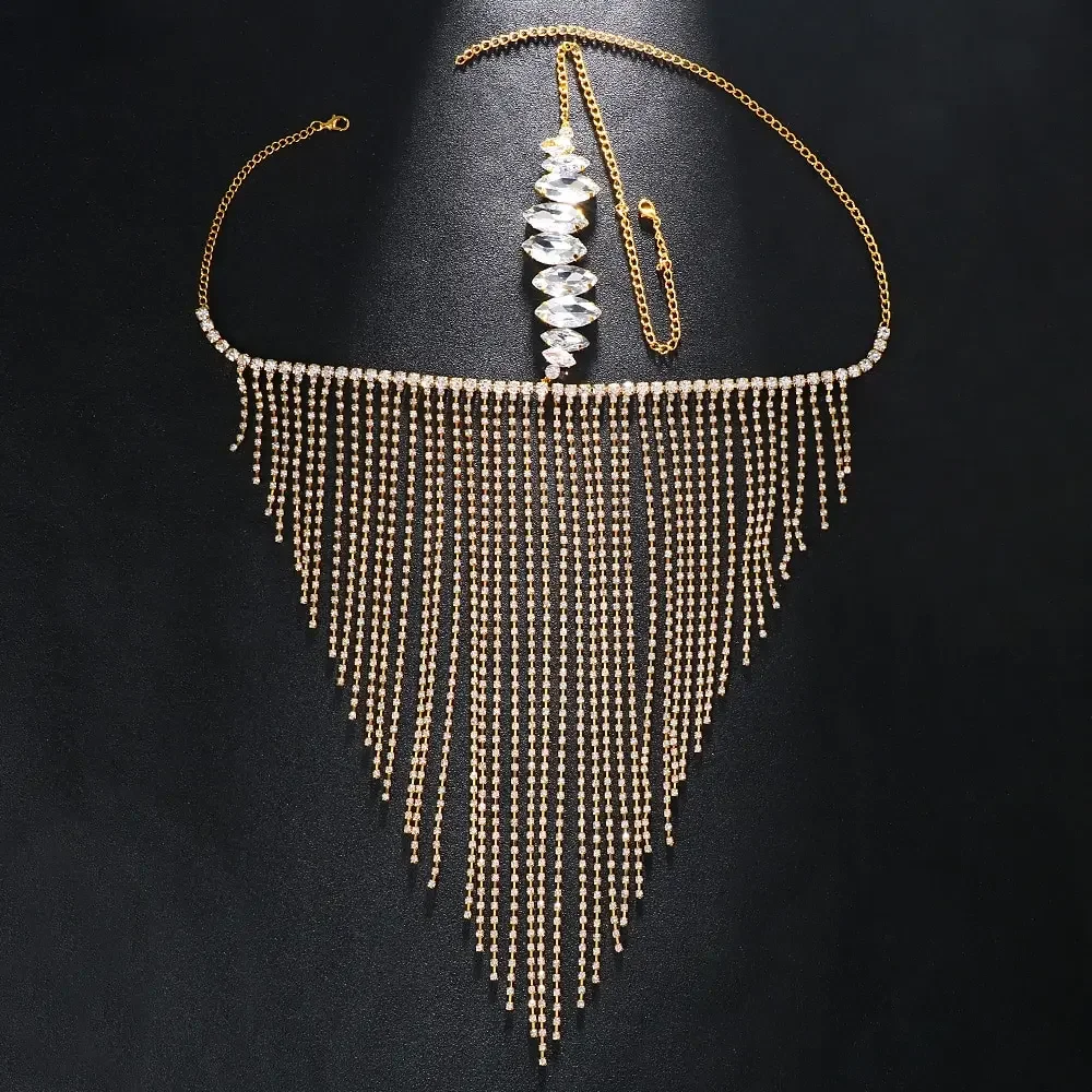 Stonefans Fashion Rave Crystal Rhinestone Handmade Face Black Tassel Mask for Women Face Chain Accessory Jewelry Bellydancing