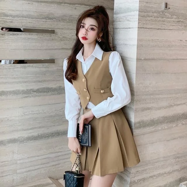 Vest Shirt Short Three Piece Women\'s Suit Half Set Small Royal Sister College Faldas Clothes for Women Skirts