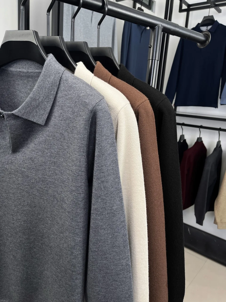Herren Wollmischung Polo-Pullover Schwergewichtiger Warmer Strickpullover Anti-Pilling Weicher Griff Langarm-Pullover Herbst Winter – Detail 19