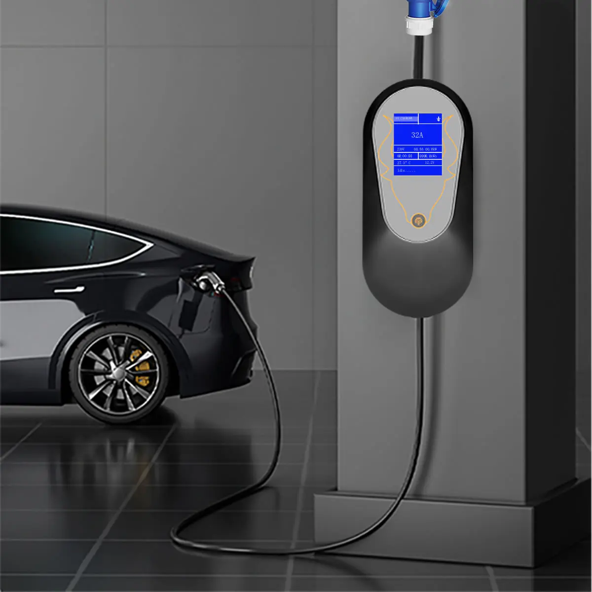 11KW 7kw Type 2 5m Wallbox Electric Vehicle Charger Car Charging Cable Home Fast EV Charger with Charging Adapter