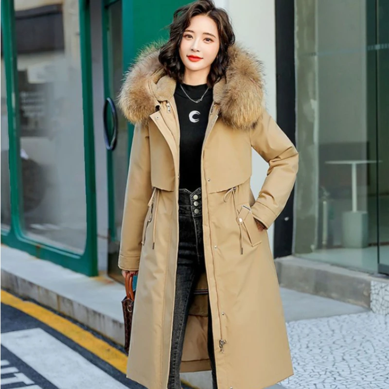 

2023 New Women Cotton Coat Winter Jacket Female Plush Thicken Parkas Enlarged Collar Outwear Thin Long-style Overcoat