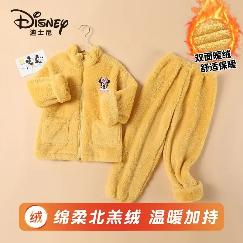 Disney Minnie's cute new winter thickened and warm girl's cartoon home clothes for middle-aged and older children two-piece suit