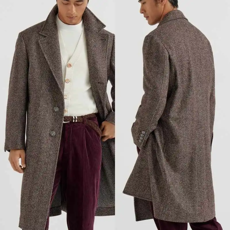 

Wool Blend Wedding Tuxedos Herringbone 1 Piece Set Jacket Men Suit Vintage Notched Lapel Winter Warm Evening Groom Customized