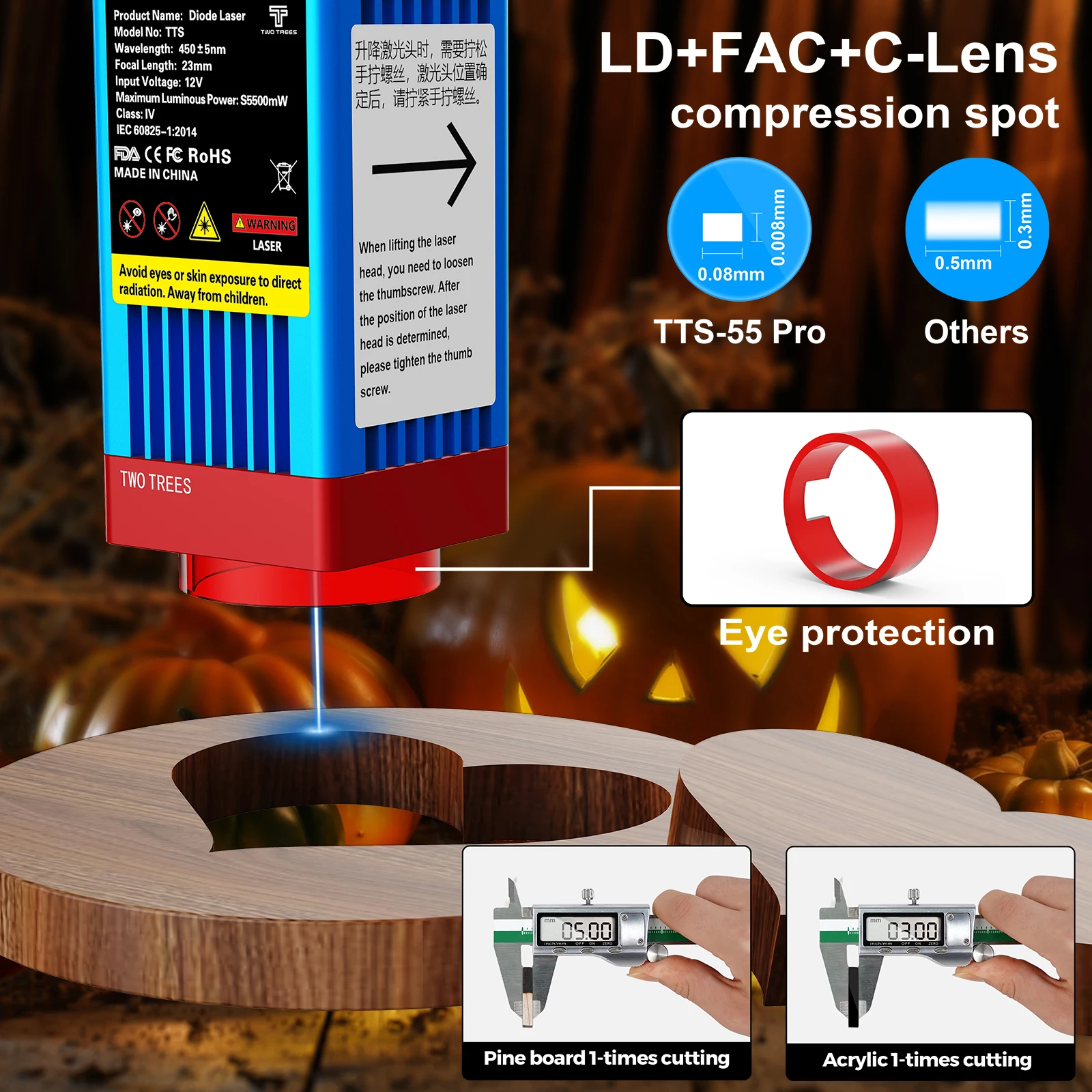 Mesin Ukiran Laser TwoTrees TTS-55 Pro 80W Pemotong CNC dengan Kontrol Offline WiFi untuk Laser Biru 445±nm Akrilik Logam Kayu
