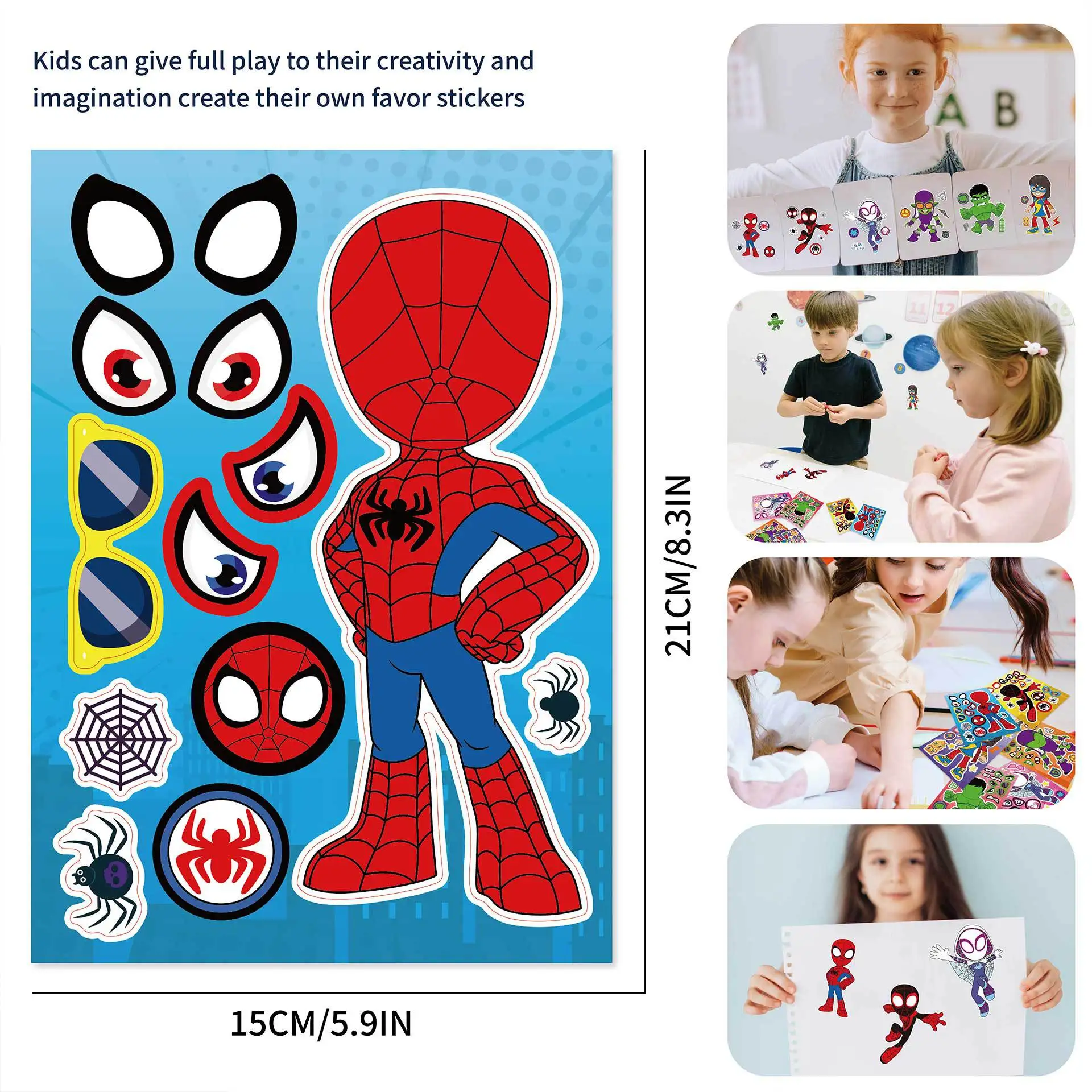 6/12sheets The Avengers Day Puzzle Stickers Make a Face Sticker Kids Toys Disney Decals Gift  Decoration Spider Man Graffiti Toy