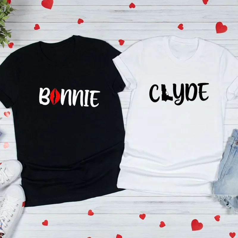 Bonnie Clyde Lip Print LoversT Shirt Couple Short Sleeve O Neck Loose Tshirt Summer Women Man Tee Shirt Tops Camisetas Mujer