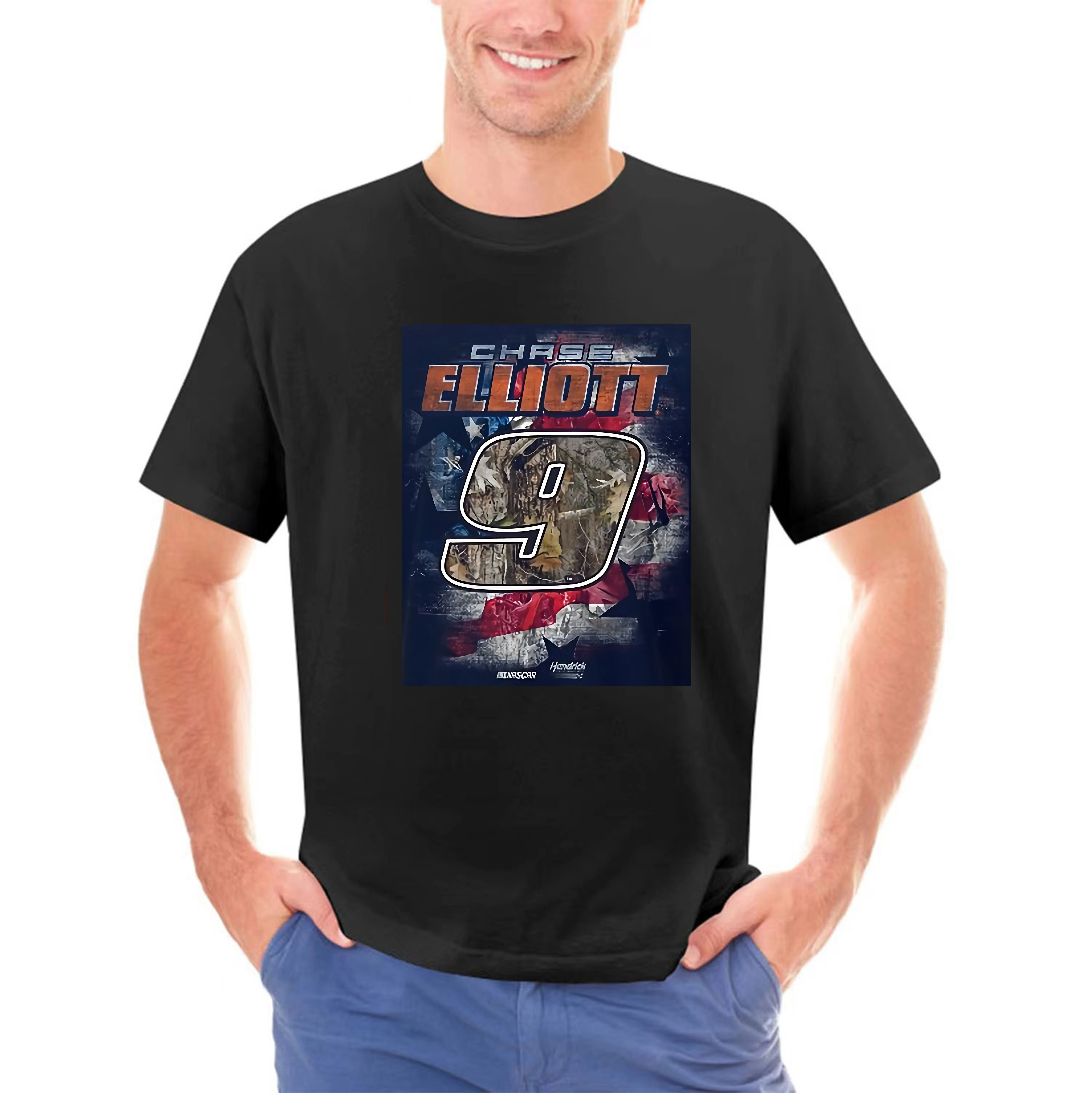 CHASE ELLIOTT #9 PATRIOTIC NAVY BLUE  CAMO SHORT SLEEVE TEE SHIRT