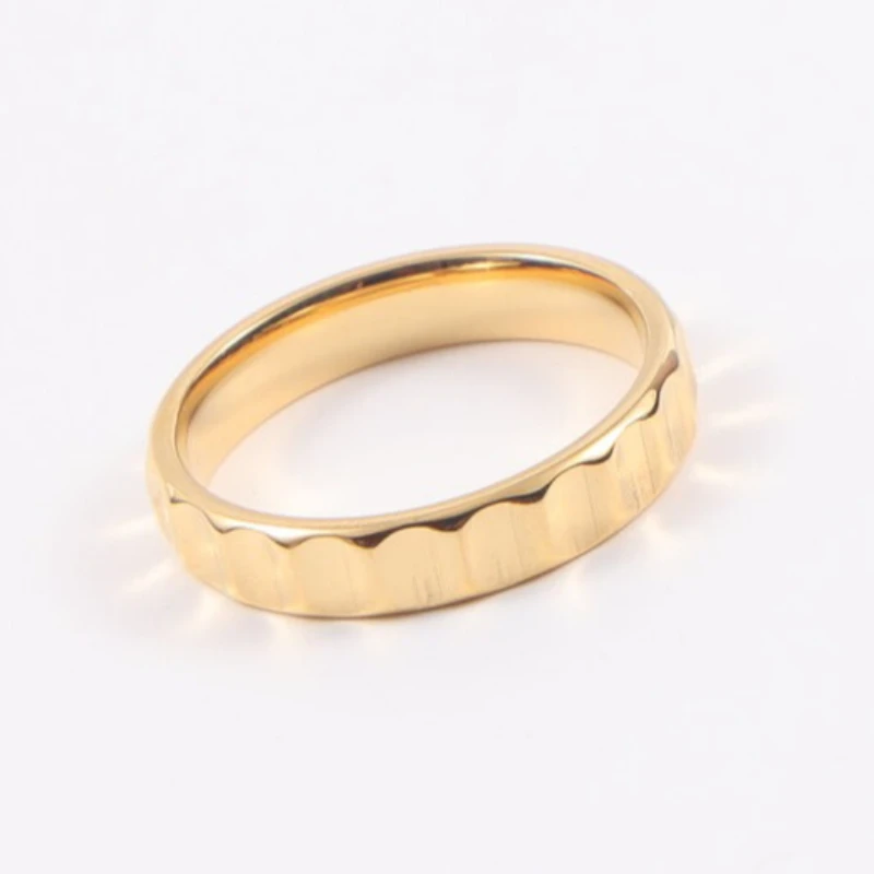 Stainless Steel Narrow Small Concave Gear Ring for Women PVD Gold Plated Jewelry