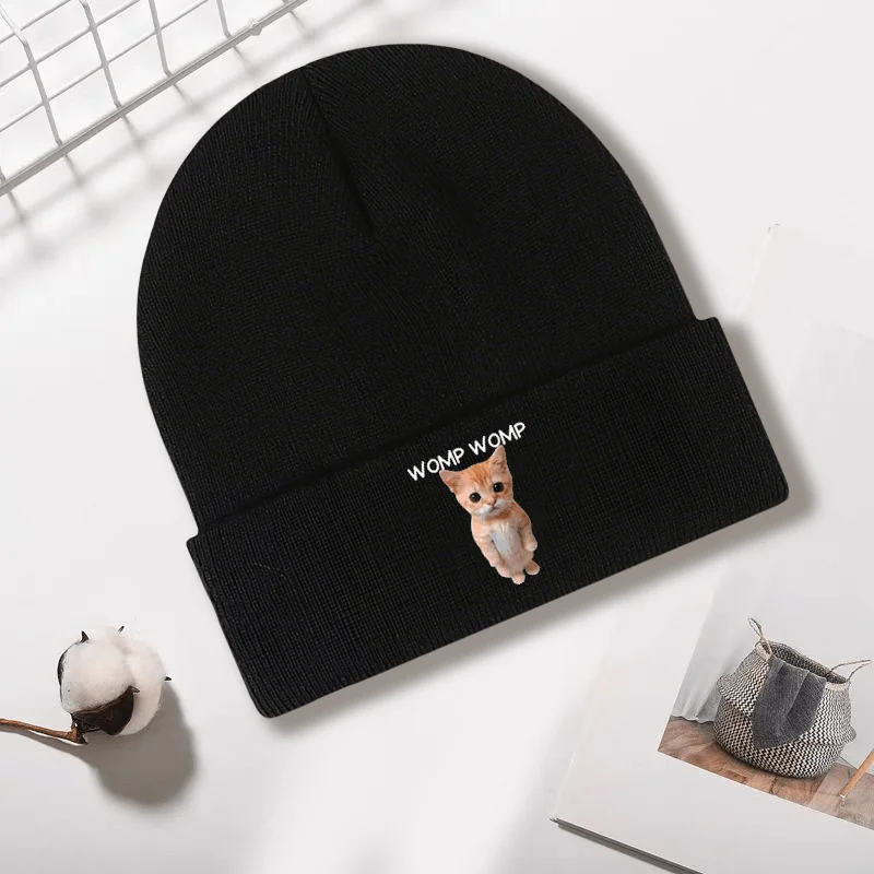 

Winter Fashion All-Match Cute Kitten Print Warm Knitted Hat Men and Women Outdoor Universal Trendy Cold-Proof Item