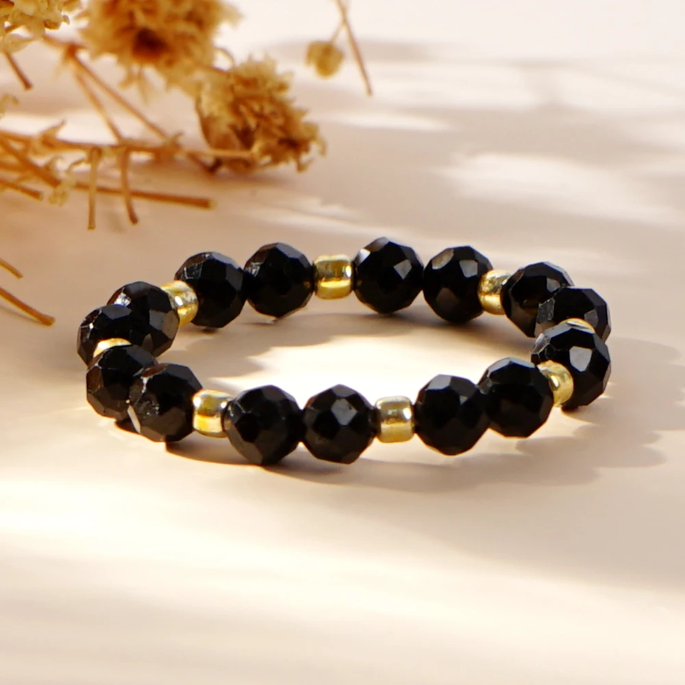 Go2boho Handmade Boho Stretch Jewelry Healing Gemstone String Black Jasper Beads Rings for Women 2024 Fashion Valentine Gifts view 2
