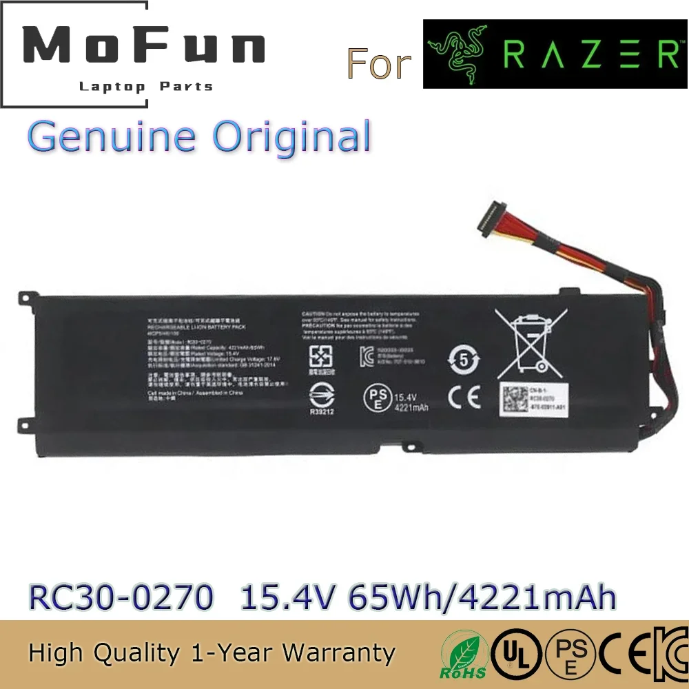 

Brand New Original RC30-0270 15.4V 65Wh Laptop Battery for Razer Blade 15 Base RZ09-02705E76-R3U1 RZ09-03006 etc.