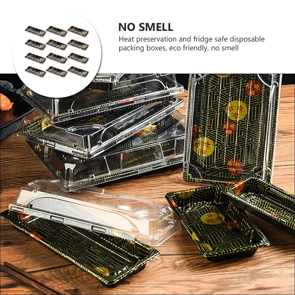

20pcs Sushi Packing Premium Disposable Plastic Box Heat Preserving Eco-Friendly Carry Out Container For Food Trucks Restaurants