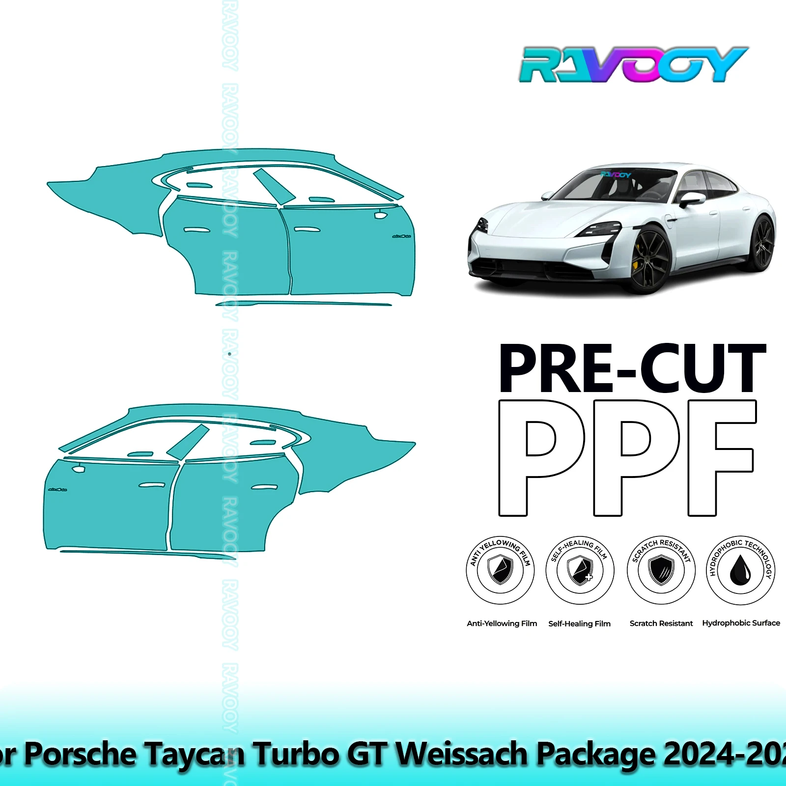 

For Porsche Taycan Turbo GT Weissach Package 2024-2025 8.5mil Pre-Cut PPF Door & A/B Pillar Kit TPU Paint Protection Film Set