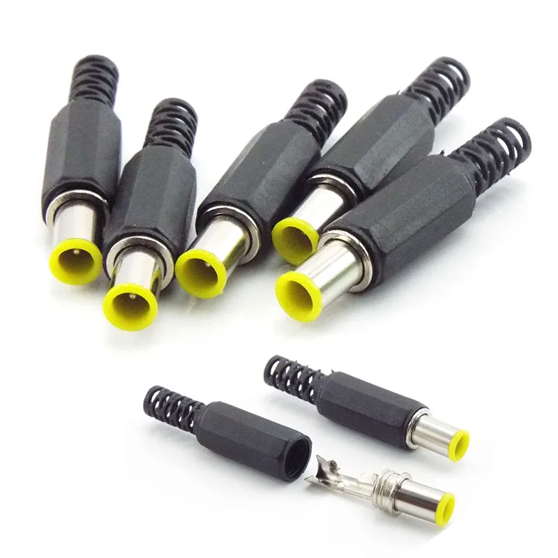 6,5 mm x 4,4 mm DC męskie złącze zasilania wtyczka jack Adapter ze złączem pinowym 1,3 mm Żółta głowica 6,5 4,4 Męskie spawanie Audio DIY a1