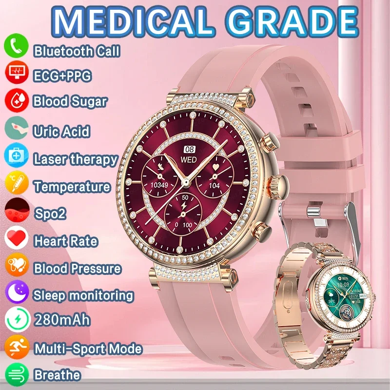 Reloj inteligente de grado médico para mujer, pulsera con medidor de salud Menstrual, ECG + PPG, azúcar en sangre, lípidos, ácido úrico, BT,