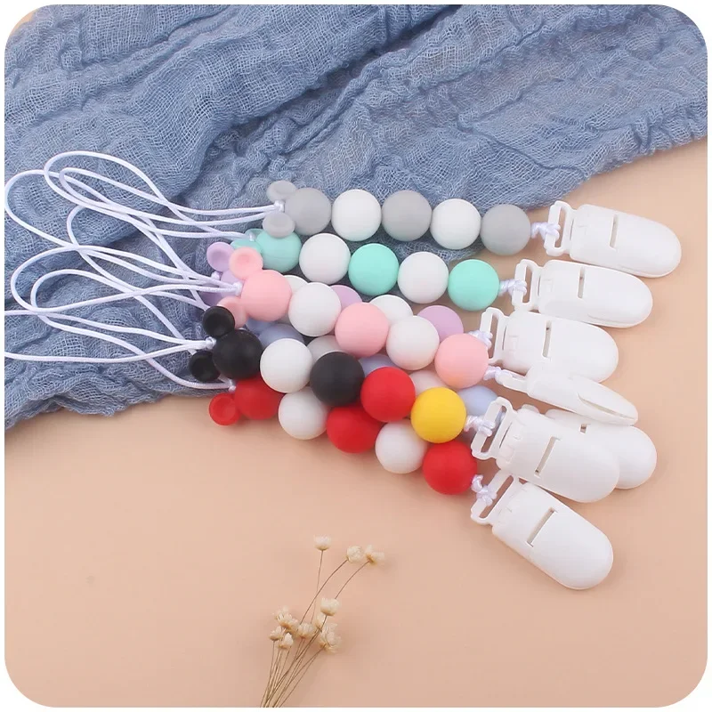 Clip de silicona para chupete de bebé, cuentas de colores, juguetes de dentición de molienda, cadenas fijas anticaída, artículos infantiles Kawaii,