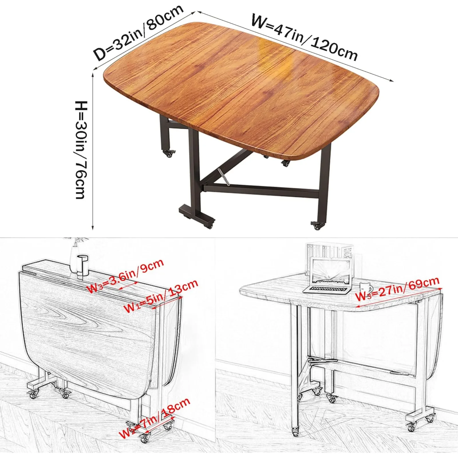 US Multifunction Table Drop Leaf Dining Table - 47