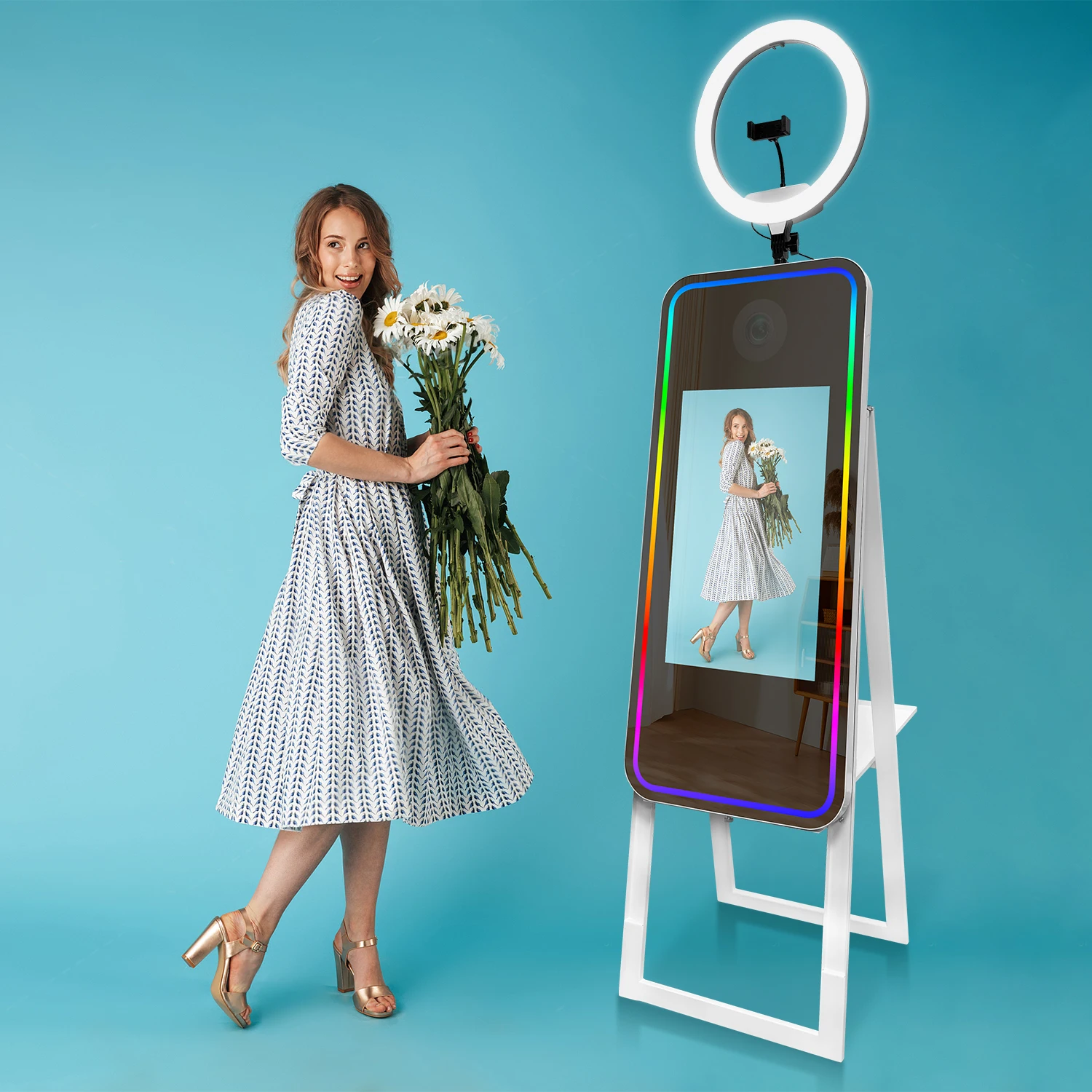 

Wedding Party Photobooth Selfie Machine 40inch Touch Screen Magic Mirror with Flight Case LED Fill Light Photo Booth Machines