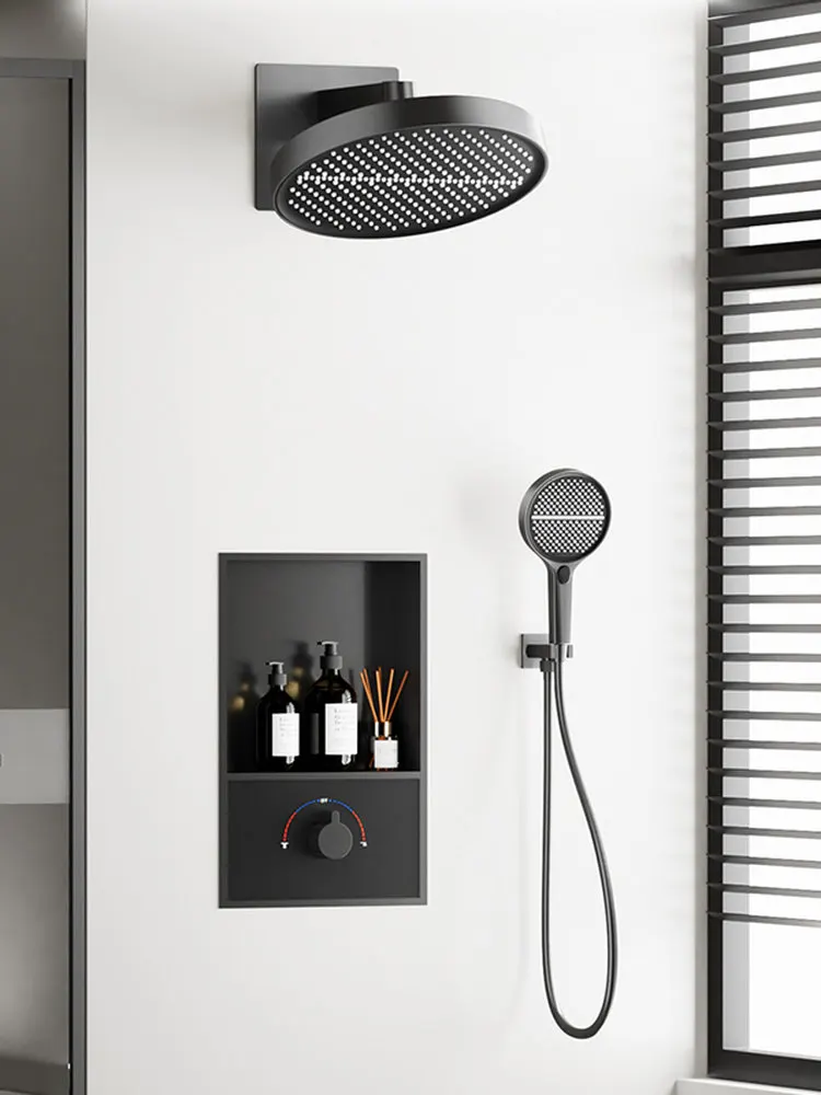 MYN Hidden Shower Wall-mounted Hot and Cold Brushed Rain Spray All Copper Shower Set with Closet Storage