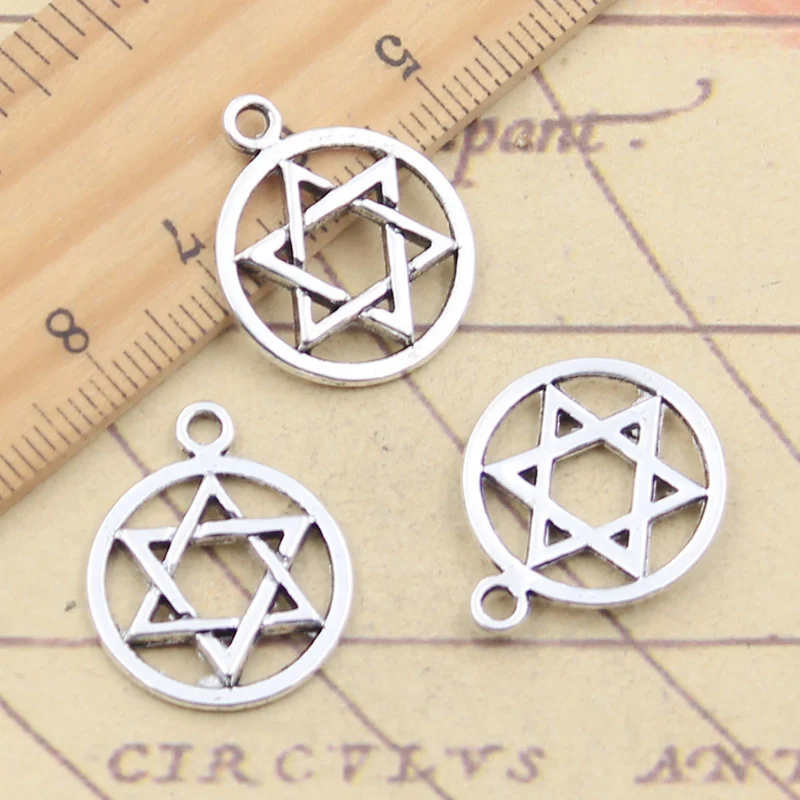 20pcs Charms Star Of David Shield 22x18mm Tibetan Silver Color Pendants Antique Jewelry Making DIY Handmade Craft