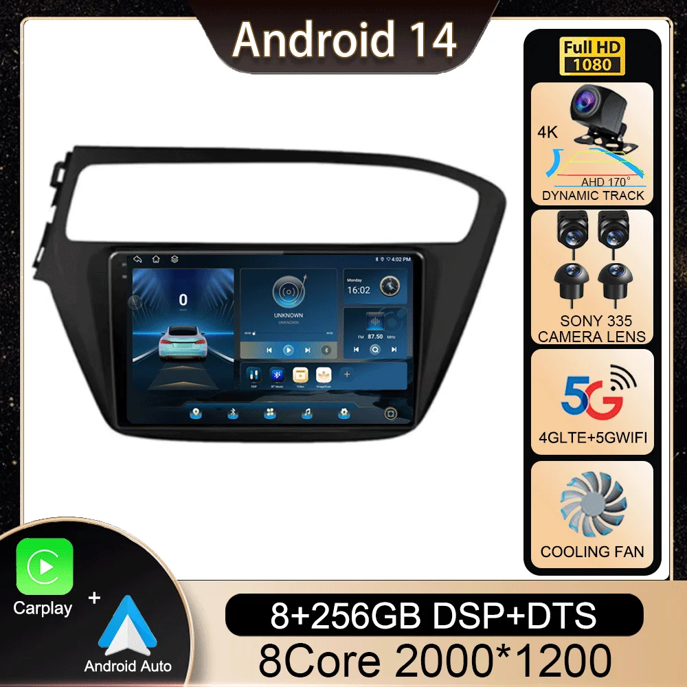 

Android 14 Carplay Auto Car Radio For Hyundai I20 2018 2019 GPS Multimedia Player Stereo Video Head Unit 360 Camera 4G+WiFi DSP