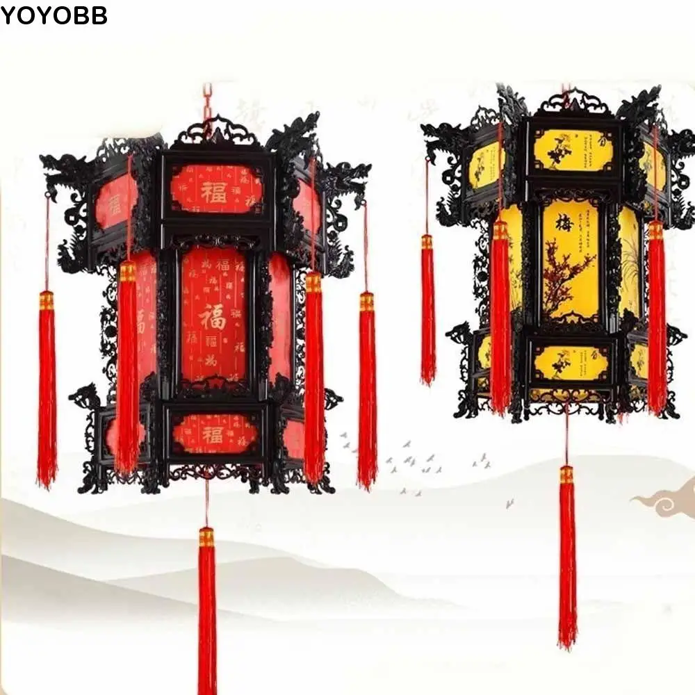 

Hexagonal Chinese Antique Lantern Hanging Chinese Style Spring Festival Chandelier Lantern Red PVC New Year Hanging Lantern