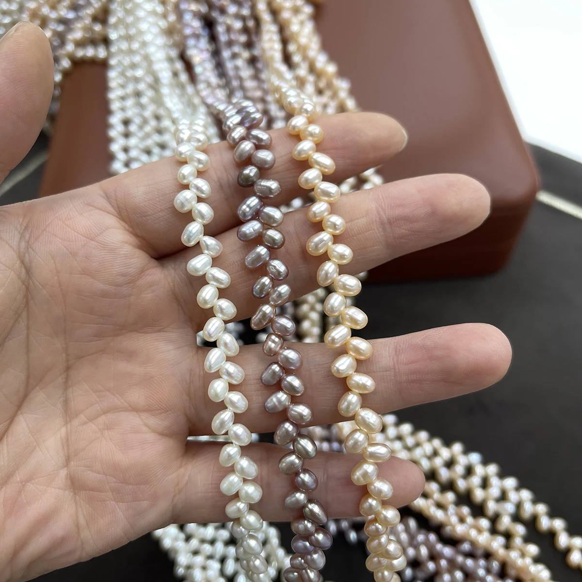 4-5mm Natural Freshwater Pearl Three-Hole Wheat-Ear Oval Bead for DIY Jewelry Making - Beads for Necklace Bracelet Crafting