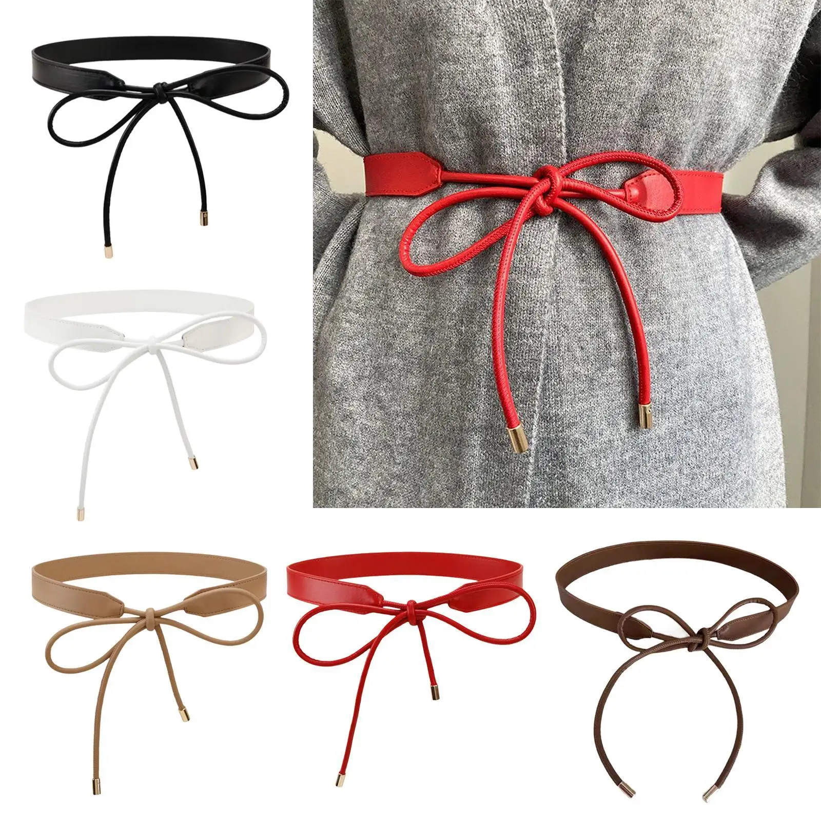 Ceinture en cuir pour femmes, nœud papillon décoratif, pour robes, Jeans, vêtements, pull