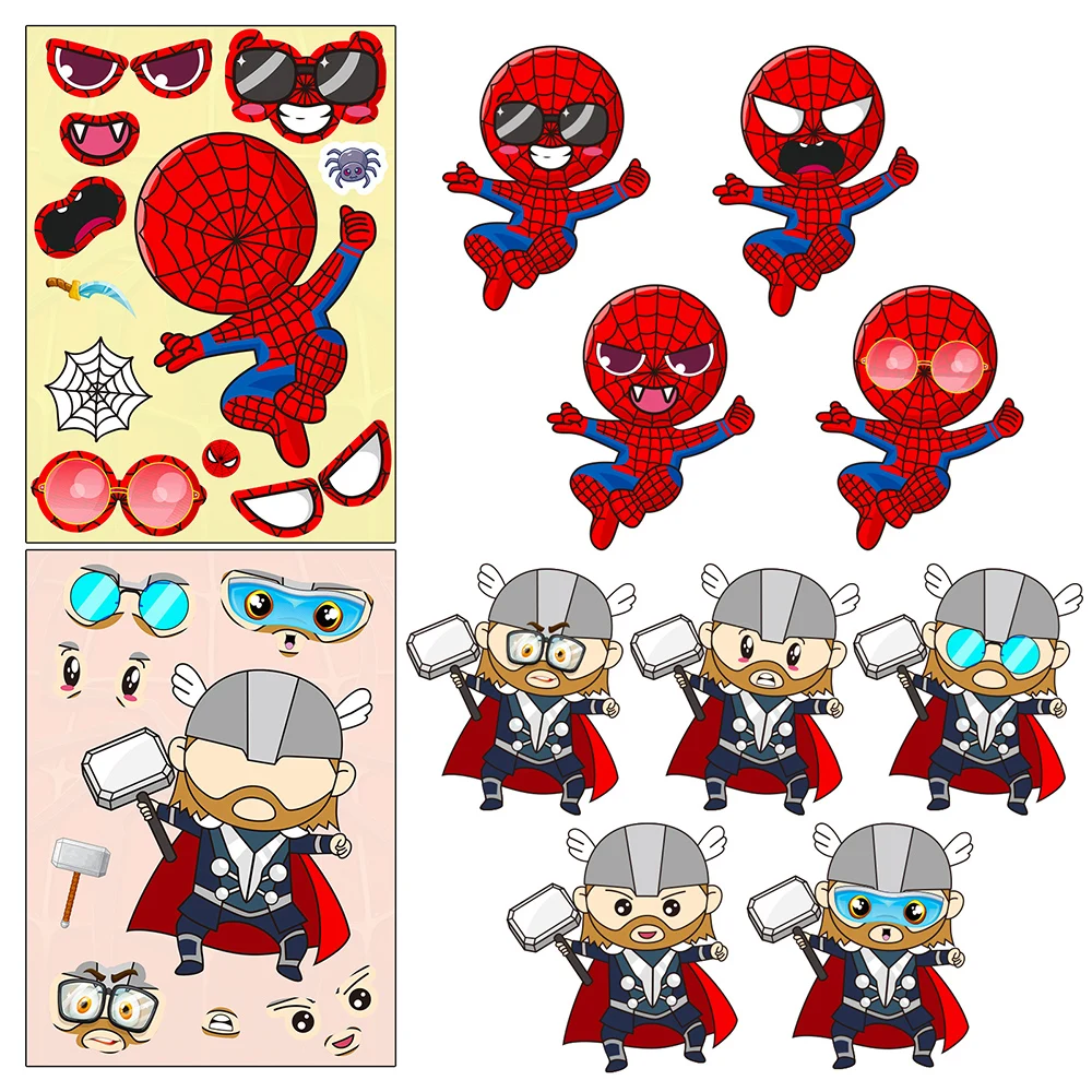 6/12Sheets Disney Marvel Spiderman and His Amazing Friends Puzzle Stickers Make a Face Assemble Jigsaw Sticker Kid Education Toy