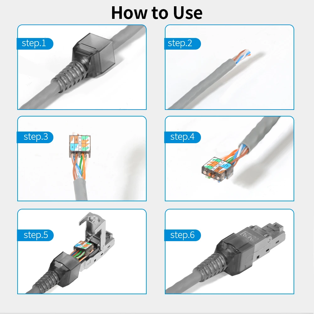 Cat6A/Cat6 Shielded RJ45 Tool-Free Termination Plug, Reusable Toolless Ethernet Connector, 10Gbps POE for Network Cables view 4