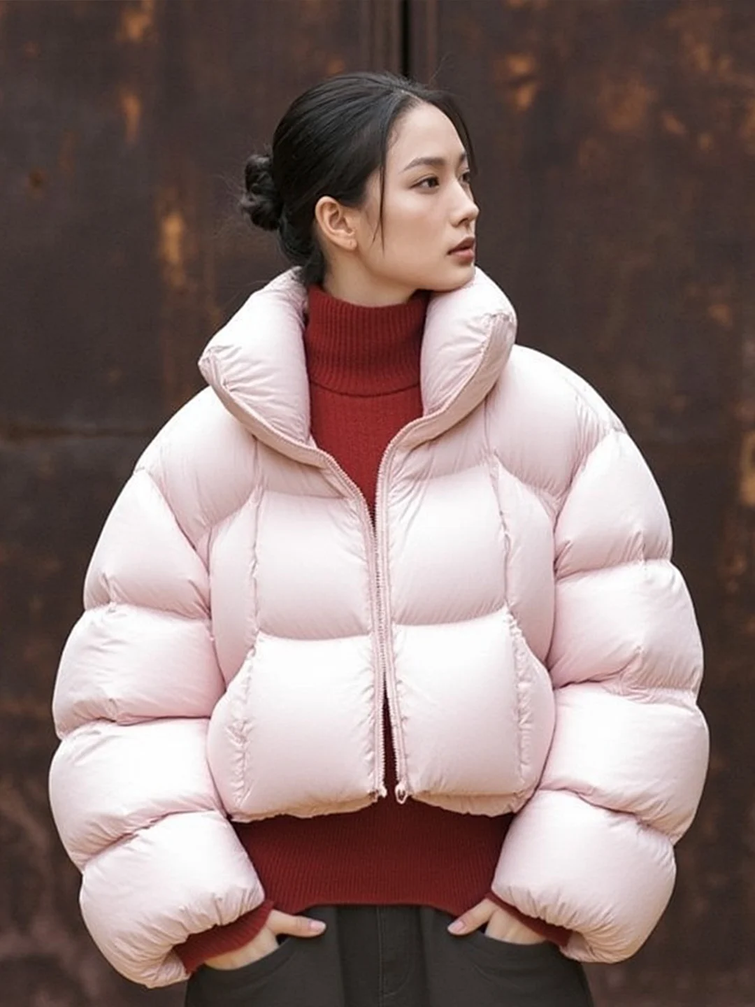 

Puff Pink ort down Jaet Women's 2025 New Winter Thi Outerwear Casual Sle Regular Fit White Du down Ci Leisure