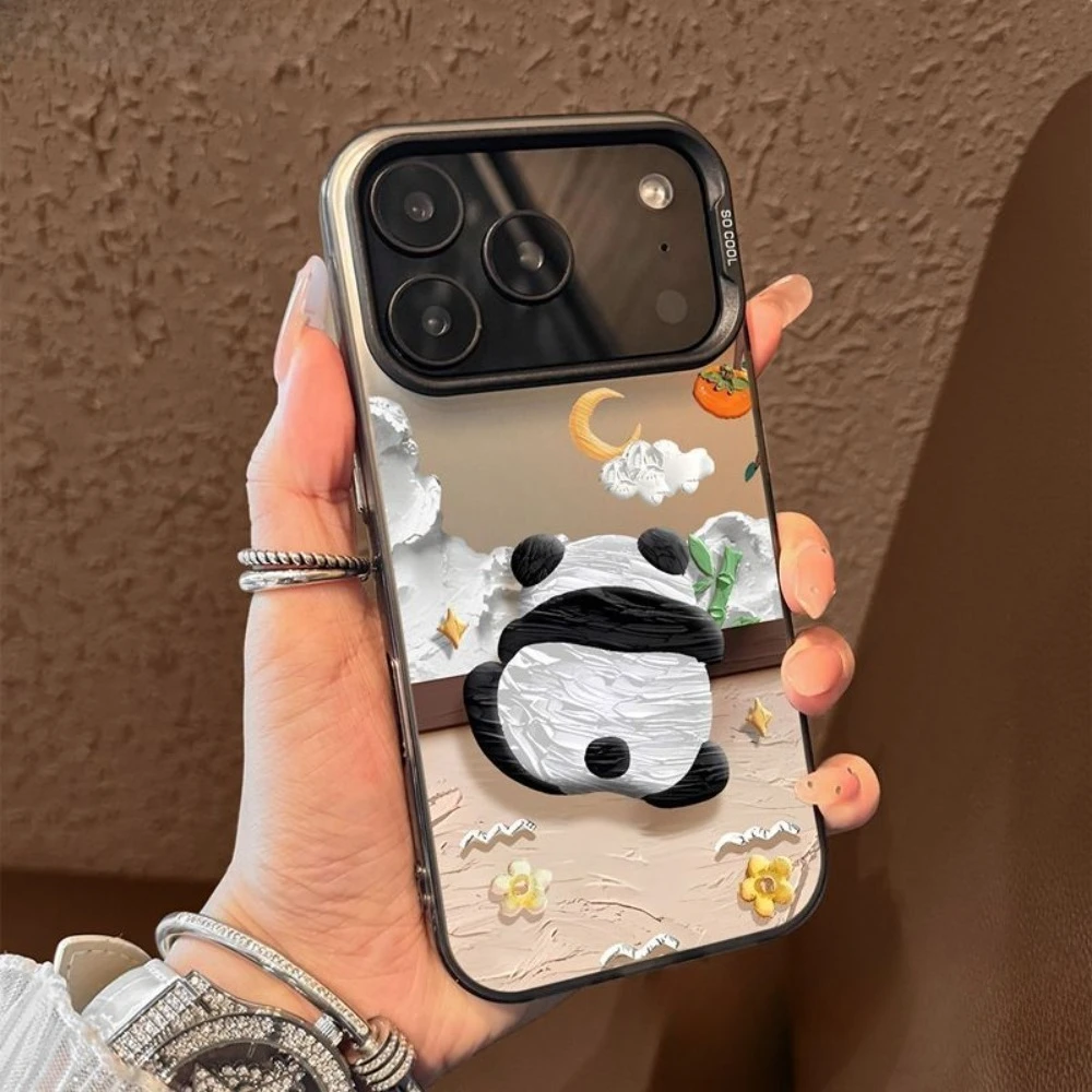 

Oil painting of panda pattern phone case for iPhone 17 16 15 14 13 12 11 Pro/ Max/Plus shock-proof rear cover anti-fingerprint