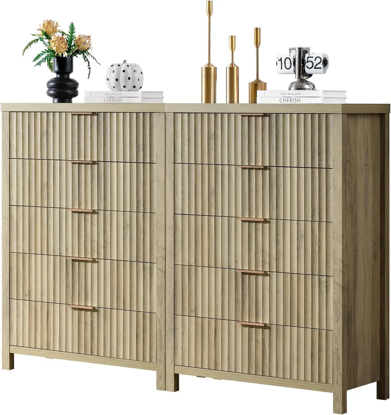 5 Drawers Dresser for Bedroom, 44 Inches Tall Modern Bedroom Dressers, Chest of Drawers for Bedroom, Fluted Dresser (2 Pieces)