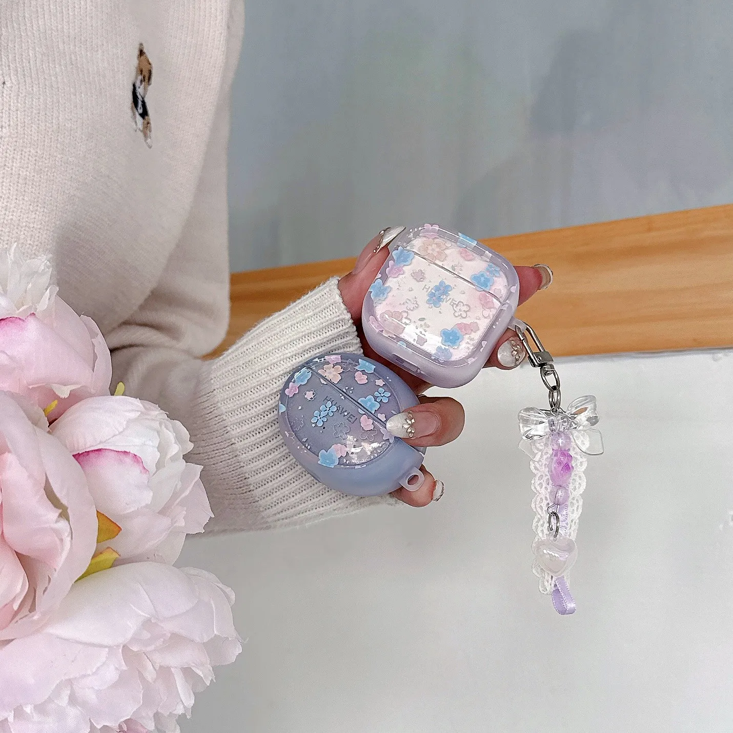 

Cute Glitter Floral Earbuds Case for Huawei FreeClip 2 FreeClip SE4 SE3 SE2 Pro3 Pro4 5i 6i Bluetooth Earphone Case with Pendant