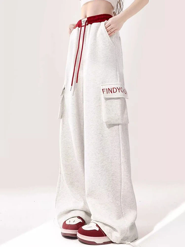 Letter Embroidery Sweatpants Women Vintage American Patchwork High Waist Y2K Pant Streetwear Loose Pockets Harajuku Trousers New