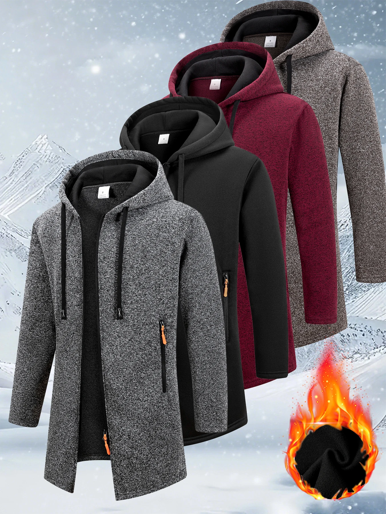 

Autumn Winter Warm Fleece Zipper Jacket Men's Long Sleeve Sweatshirts for Men with Zipper Hooded Jacket Coat Warm Streetwear
