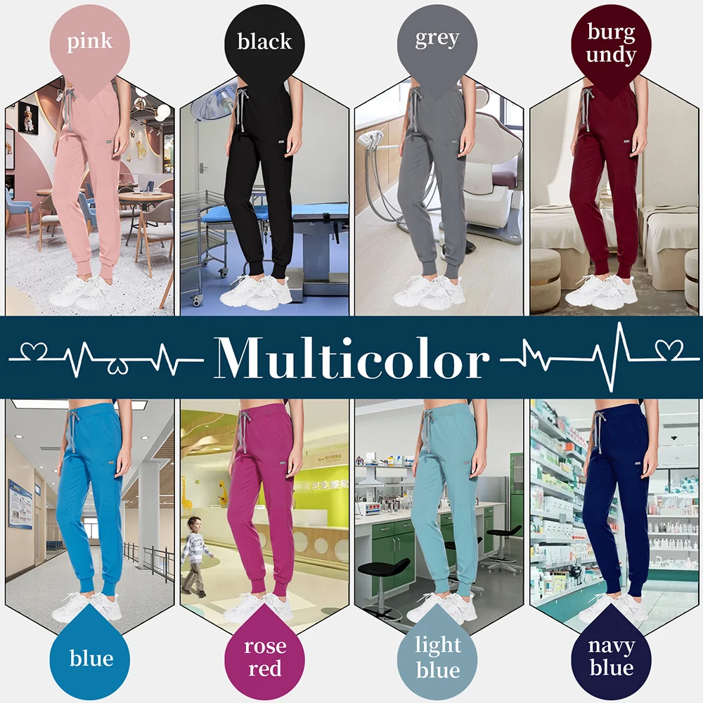 Pantalones quirúrgicos de Color liso para mujer, pantalones de trabajo para médico, Hospital de mascotas, Joggers, accesorios médicos, venta al por mayor